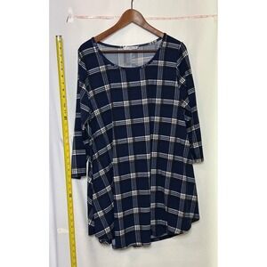 Jollie Lovin Navy Blue White Plaid 3/4 Sleeve‎ Tunic Top Plus Size XL